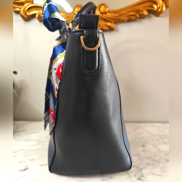 🩷SOLD💚 Vera Bradley Leather "Morgan" Black & Blue Trapeze 2-Way Bag | Rare - Picture 5 of 12